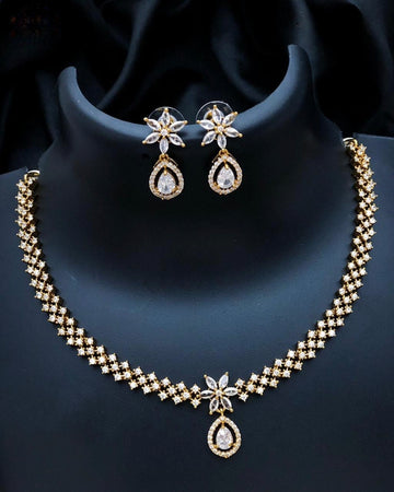 Gold Plated Cz American Diamond necklace Earring set RJ9001
