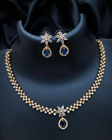 Gold Plated Cz American Diamond necklace Earring set RJ9001