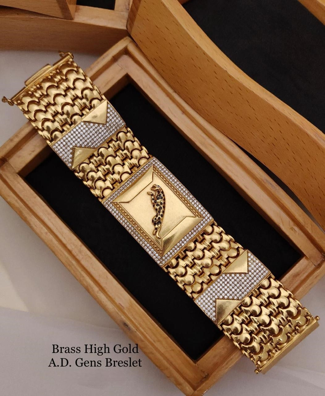 Leopard Design Brass Bracelet for Men | High Gold A.D. Gents Kada